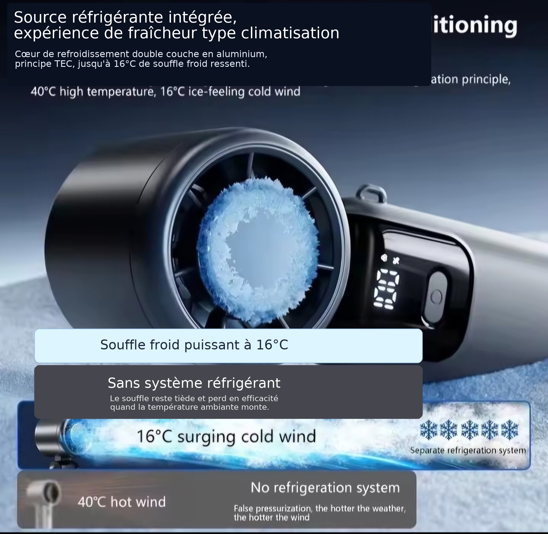 Ventilateur portable Lenovo Ice Cooling avec source réfrigérante intégrée et souffle froid puissant